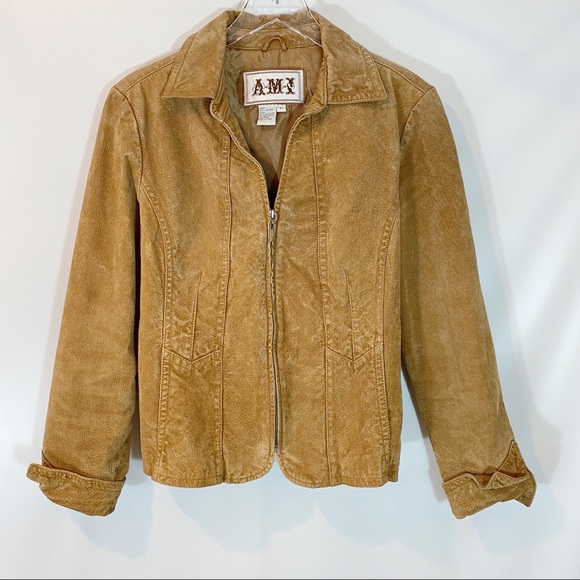 A.M.I. Jackets & Blazers - A.M.I. SUEDE CAMEL ZIP FRONT BLAZER SIZE MEDIUM